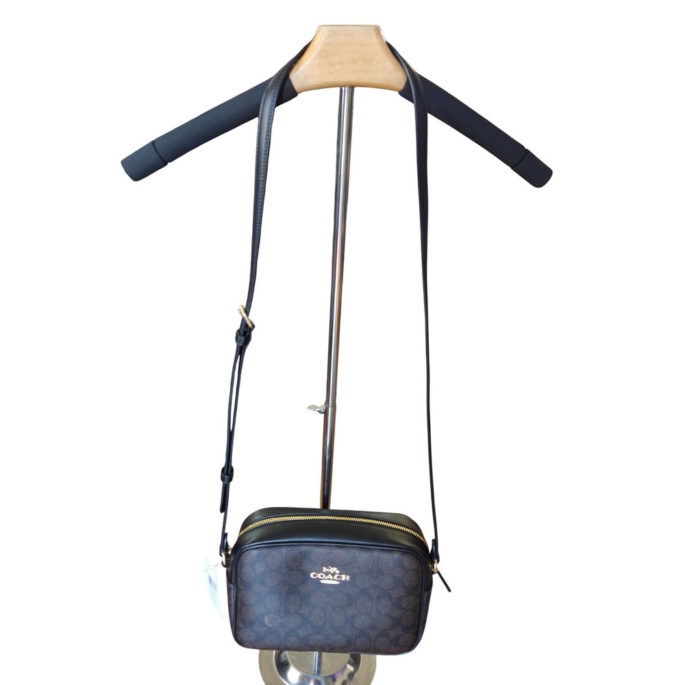 Coach Jamie Camera Bag Signature "C" Walnut Black Crossbody Gold‎ Hardware NWT - Picture 3 of 14